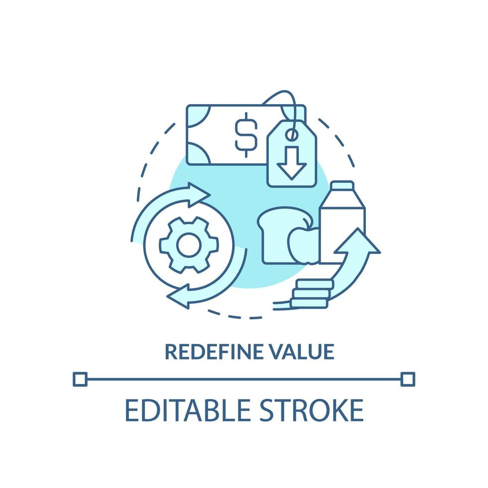 ridefinire valori turchese concetto icona. modificare Prodotto pacchetto taglia. gestione prezzi astratto idea magro linea illustrazione. isolato schema disegno. modificabile ictus vettore