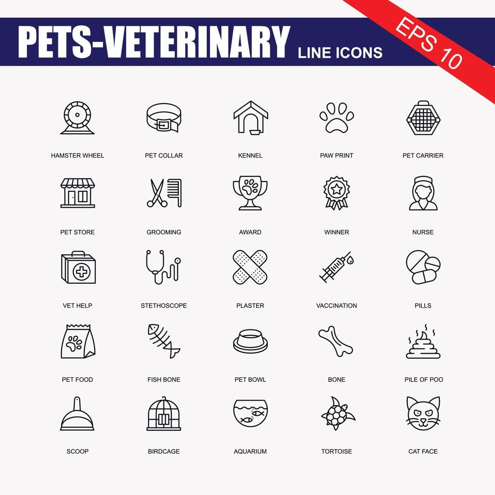 veterinario, cane cura e gatto cibo. animali domestici linea icone. bello animali, shampoo per animali domestici e canile icone. vaccino, animale domestico cura e cane zampa. vincitore tazza, certificato e medaglia. animale feci. vettore