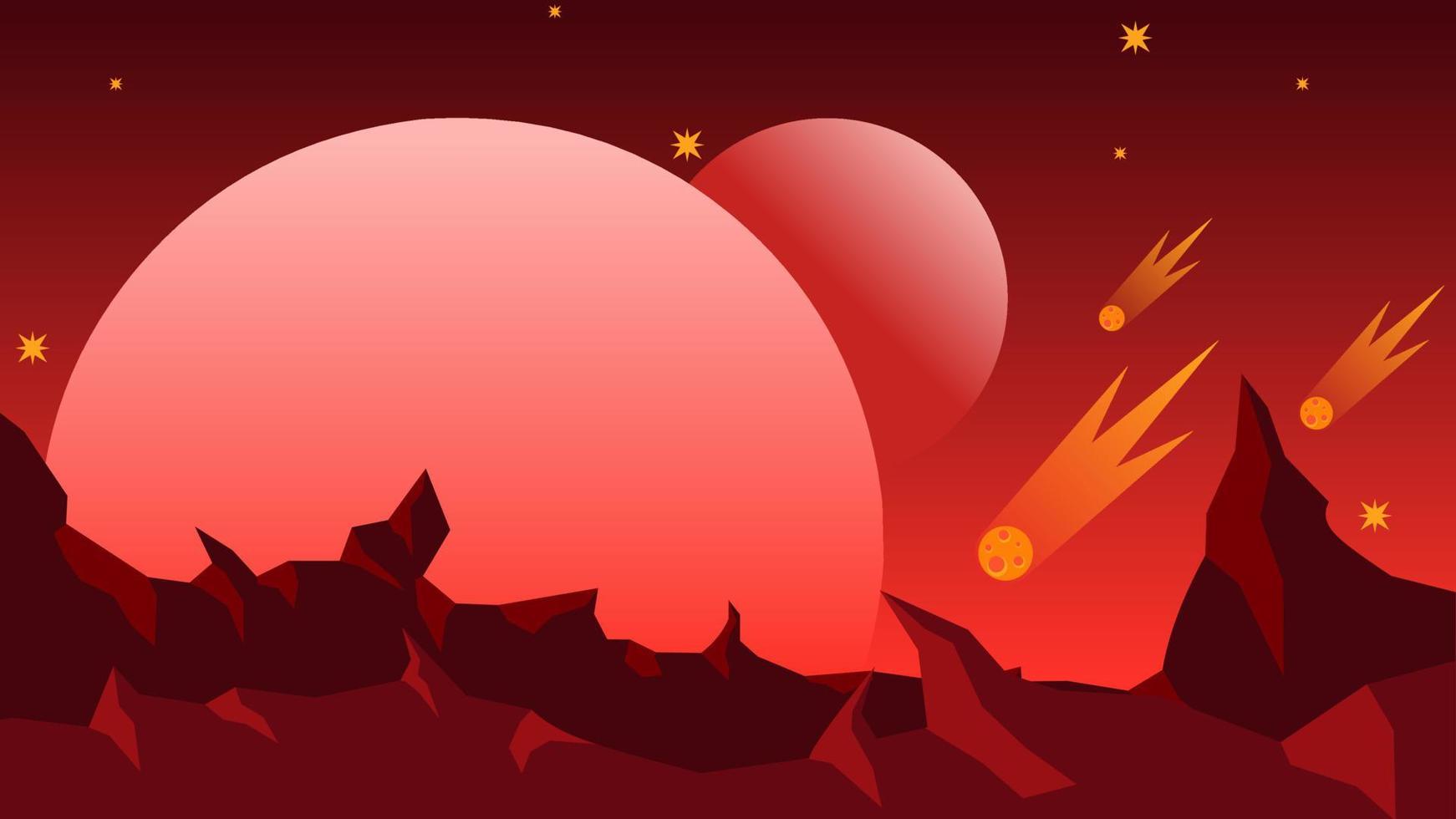 scienza finzione paesaggio vettore illustrazione. rosso pianeta paesaggio spazio Visualizza. cremisi galassia con Luna e cometa. scienza finzione vettore per sfondo, sfondo o illustrazione