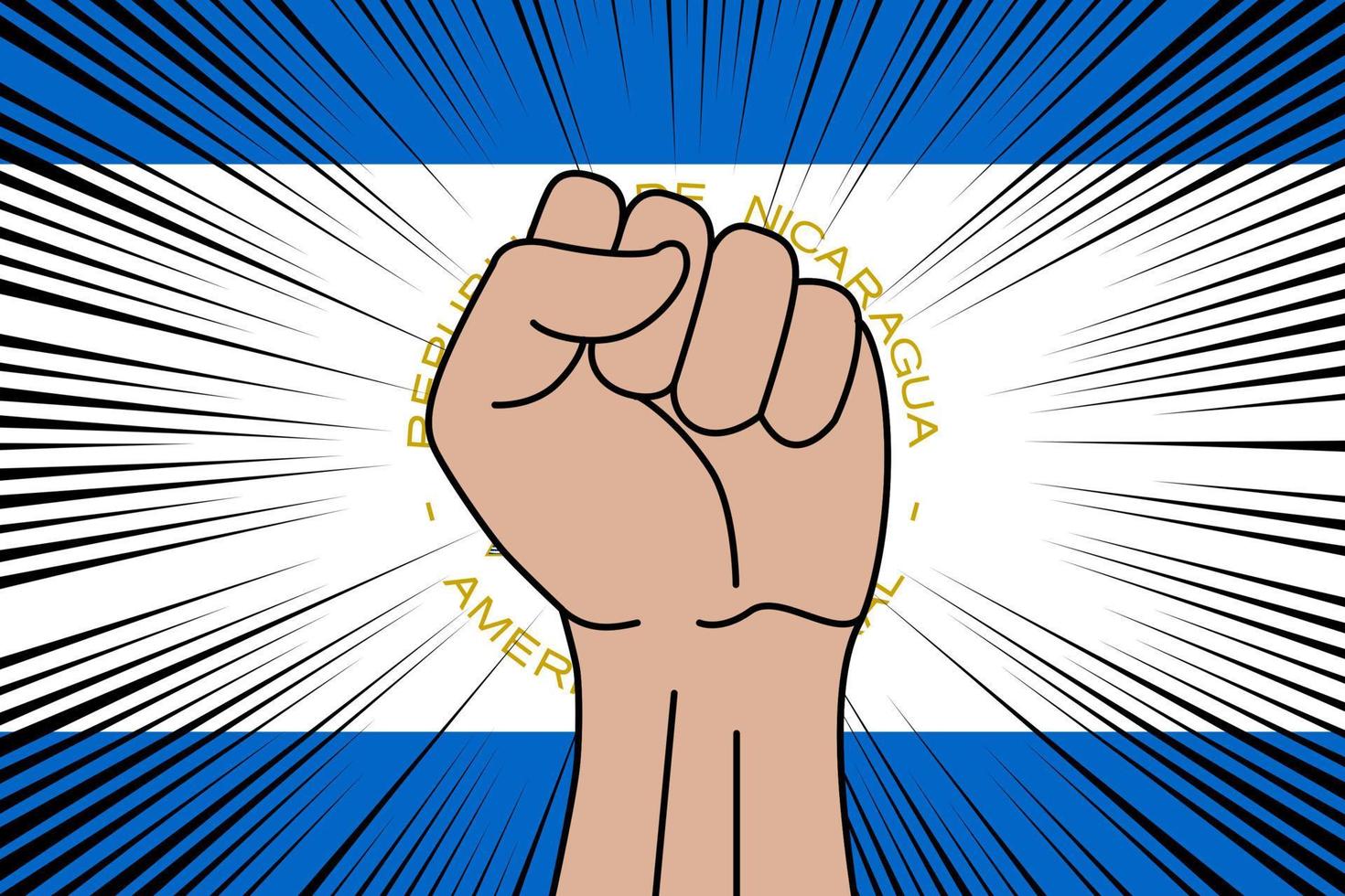 umano cazzotto stretto simbolo su bandiera di Nicaragua vettore