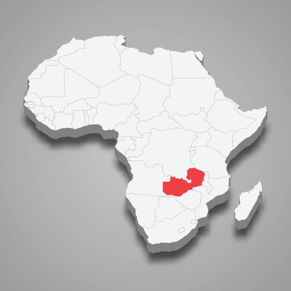 nazione Posizione entro Africa. 3d carta geografica Zambia vettore