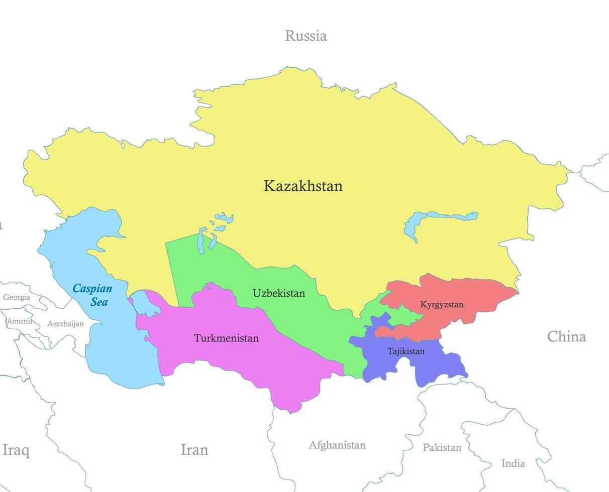 carta geografica di centrale Asia con frontiere di il stati. vettore