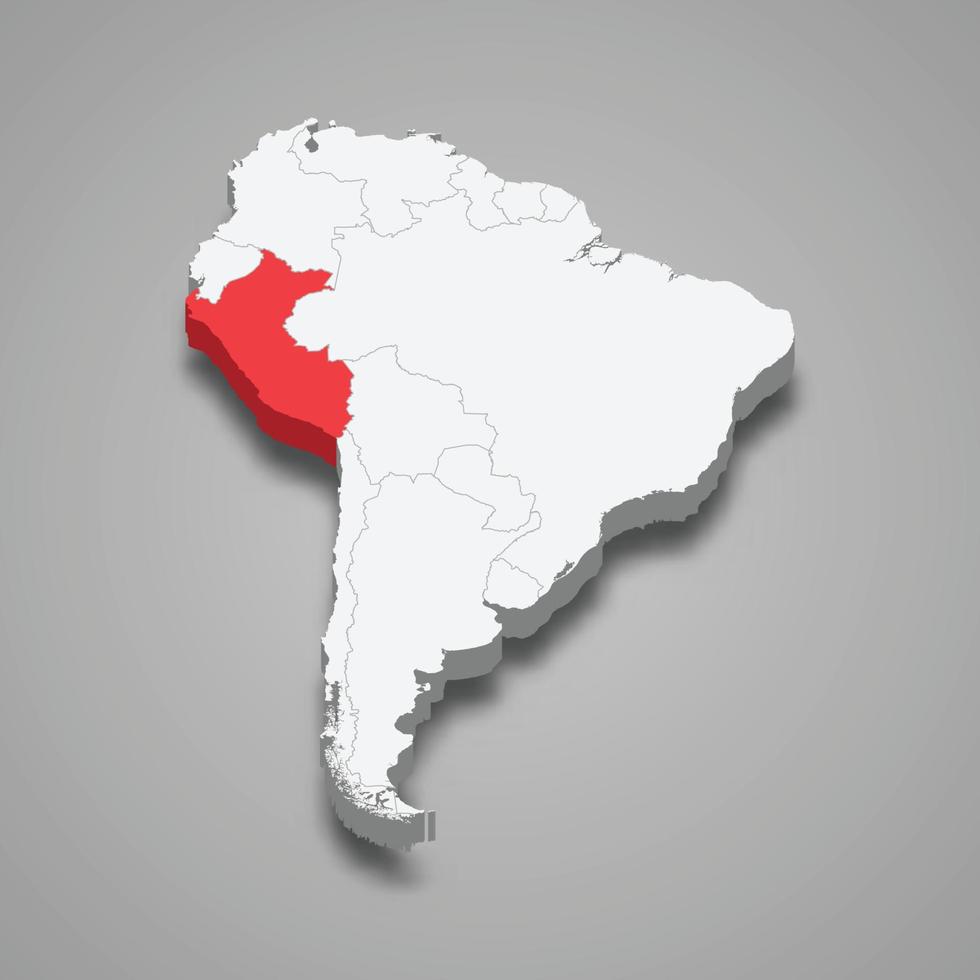 Perù nazione Posizione entro Sud America. 3d carta geografica vettore