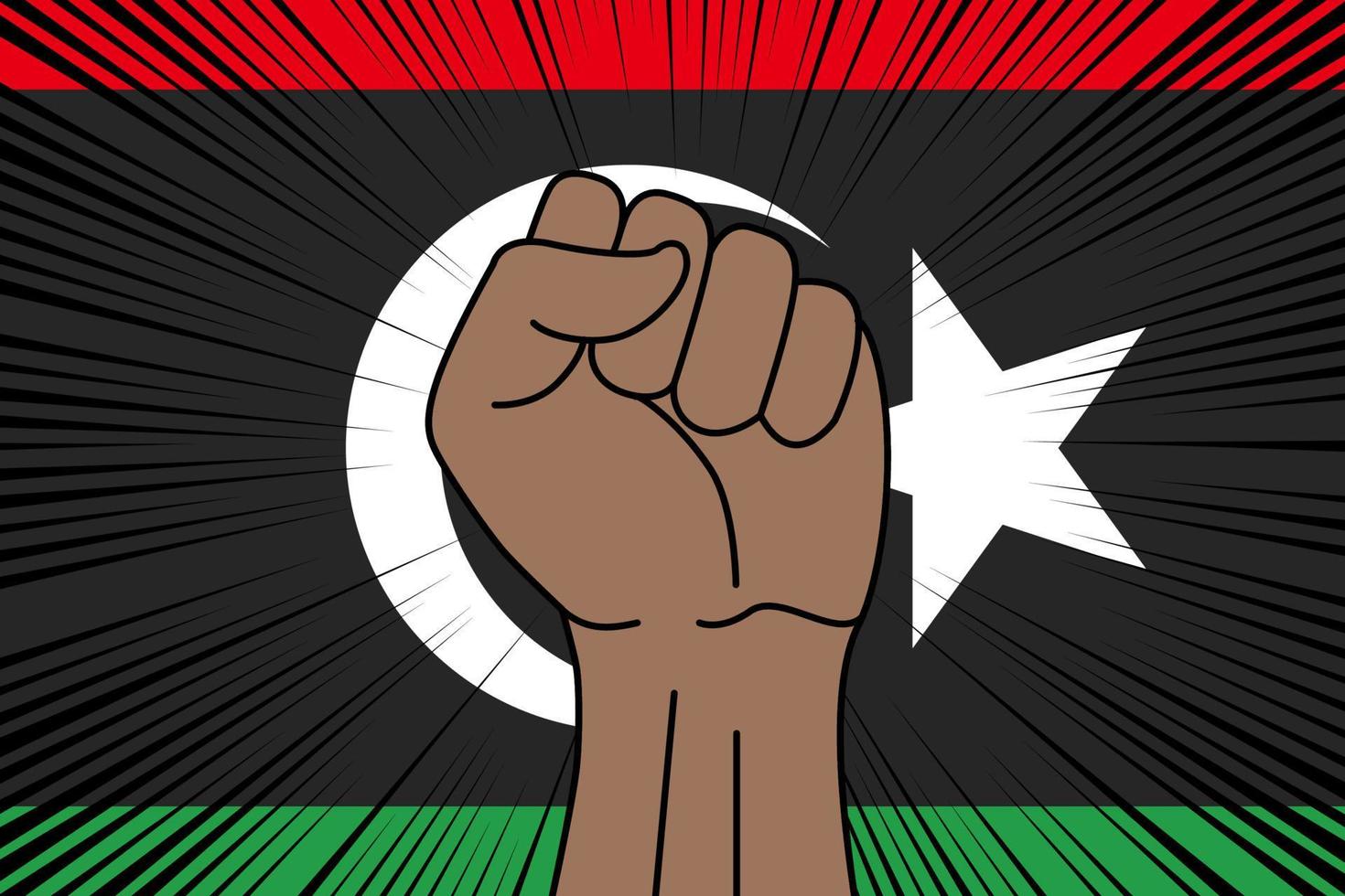 umano cazzotto stretto simbolo su bandiera di Libia vettore