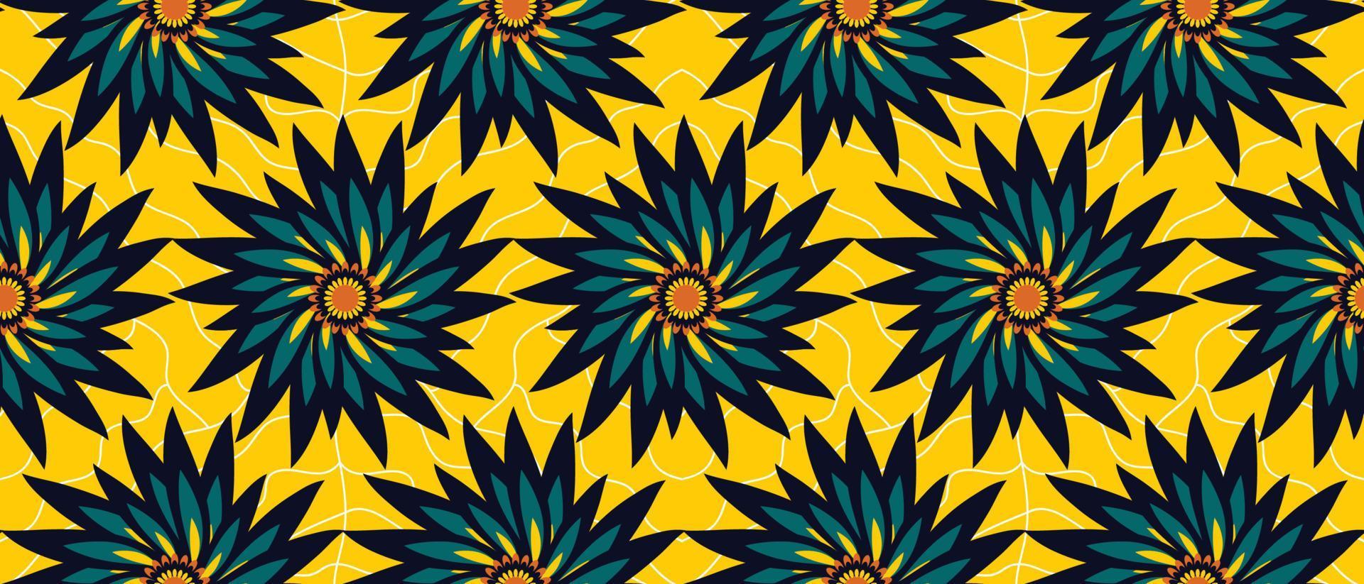 africano etnico tradizionale giallo modello. senza soluzione di continuità bellissimo floreale kitenge, chitenge, ankara stile. moda design nel colorato. verde e blu fiore motivo. ankara stampe, africano cera stampe vettore