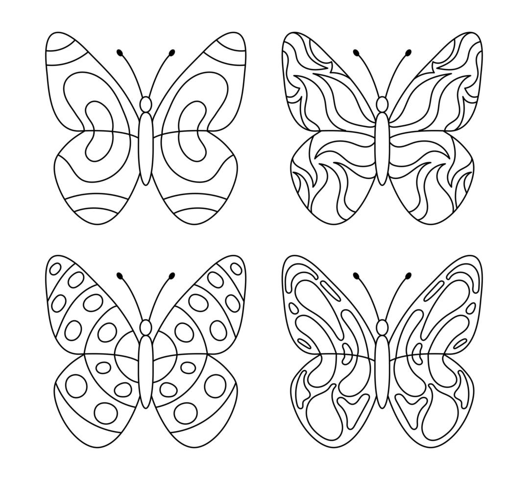 collezione di belle farfalle per libro da colorare vettore
