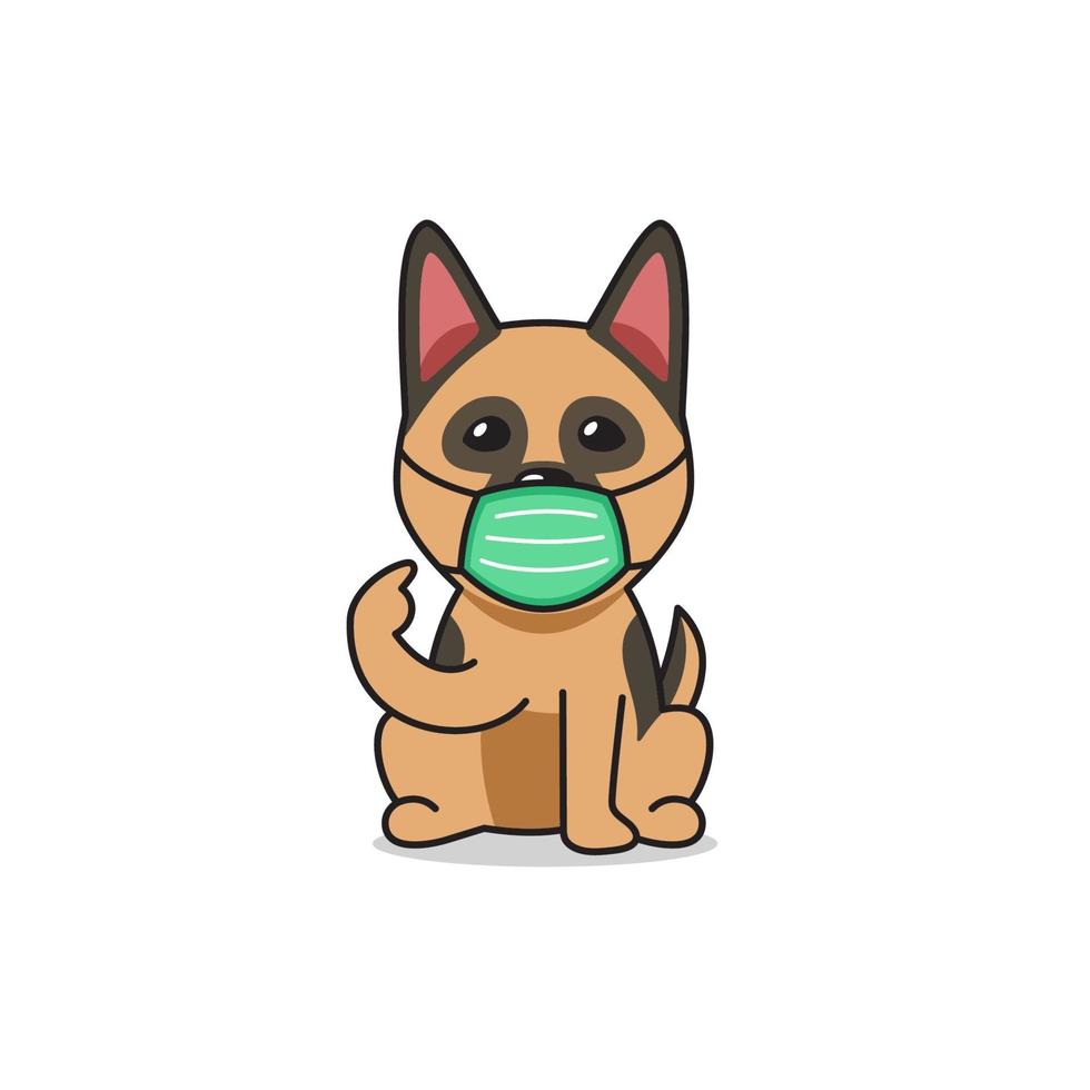 personaggio dei cartoni animati cane pastore tedesco che indossa una maschera protettiva vettore