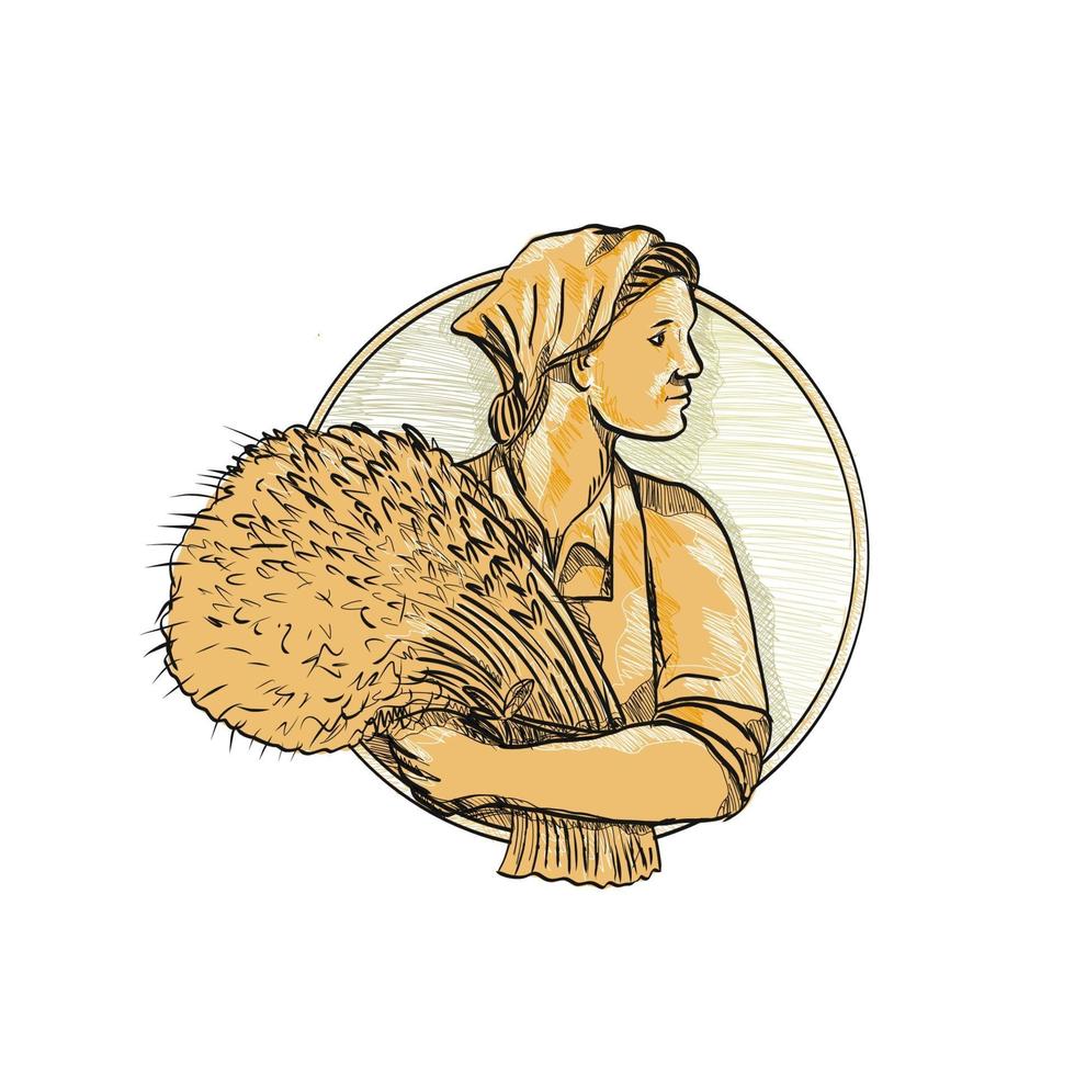 disegno di agricoltore di grano femminile vettore