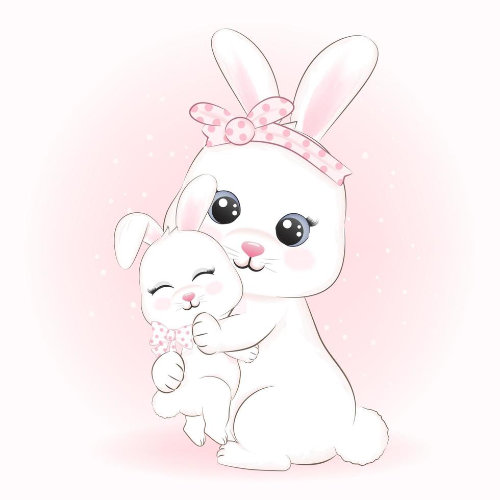 carino piccolo coniglio e mamma animale illustrazione ad acquerello vettore