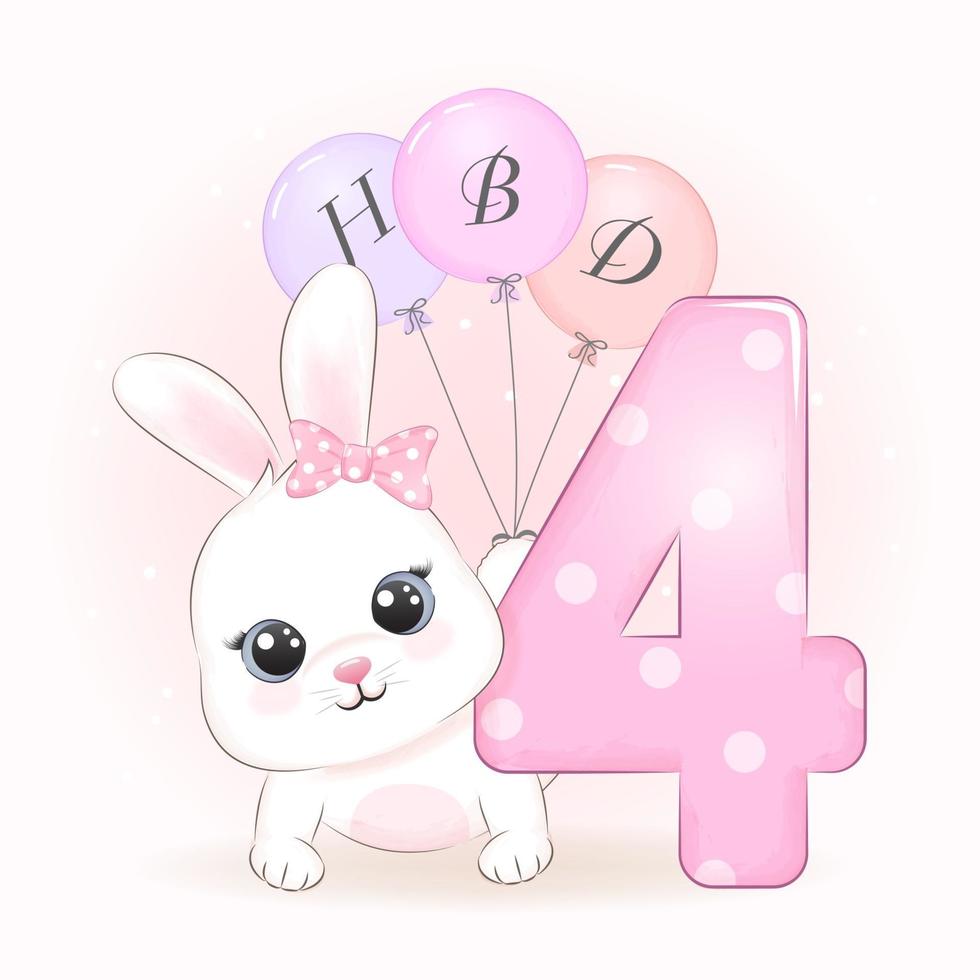 festa di compleanno di coniglio con il numero 4 vettore