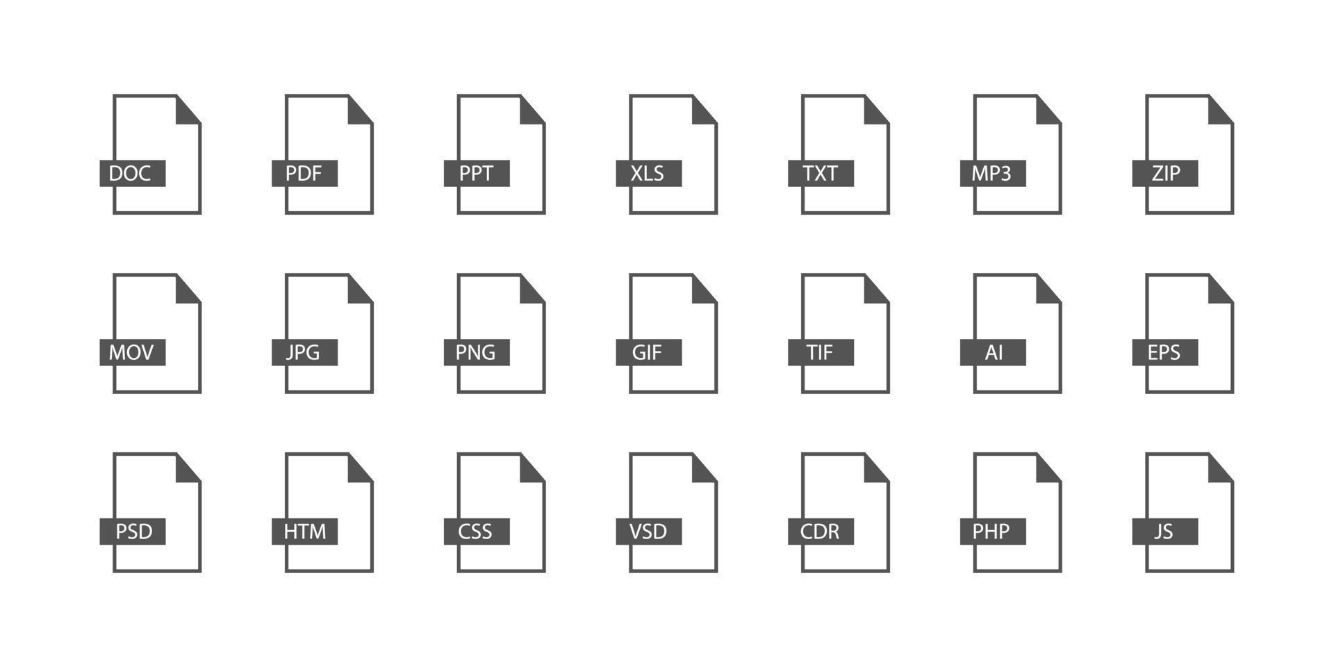 diversi set di estensioni di file vettoriali stile piatto per il web design.