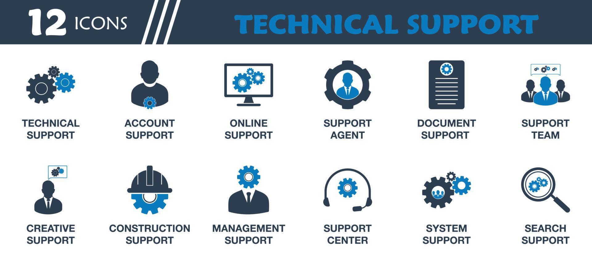 tecnico supporto icona impostare. collezione di tecnologia, account, in linea, creativo, costruzione, gestione, sistema Aiuto e squadra icone. modificabile vettore simbolo illustrazione.