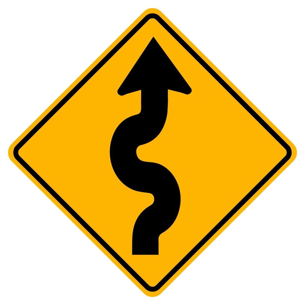 segnali di pericolo strada tortuosa, prima curva a destra su sfondo bianco vettore