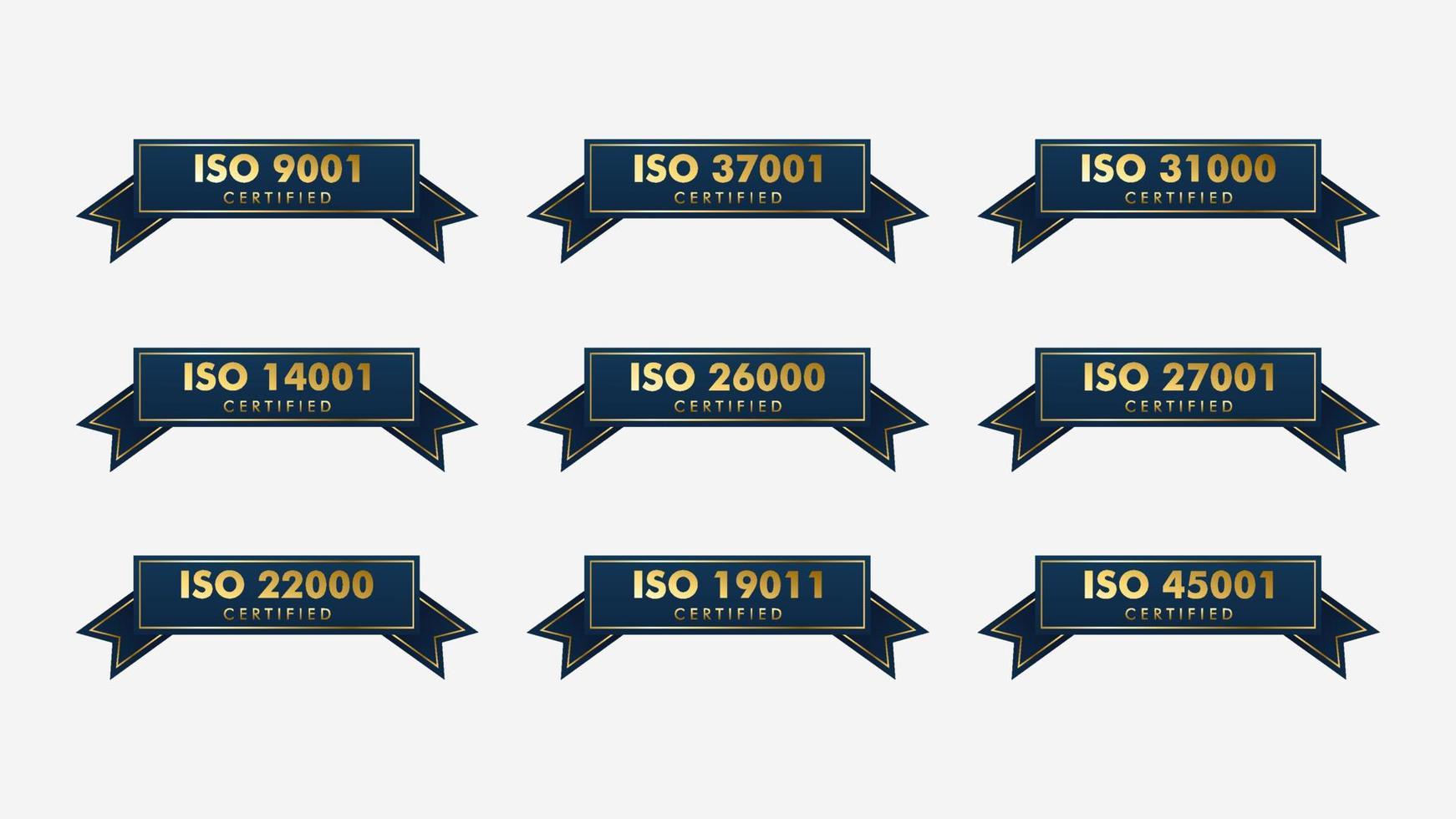 impostato di iso certificazione francobollo e etichette qualità gestione sistema, iso 9001, iso 22000, iso 14001 vettore