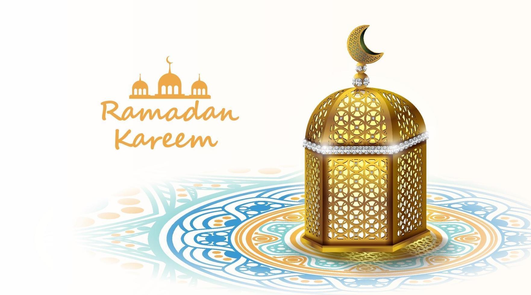design ramadan kareem con lampada araba dorata. illustrazione vettoriale. vettore