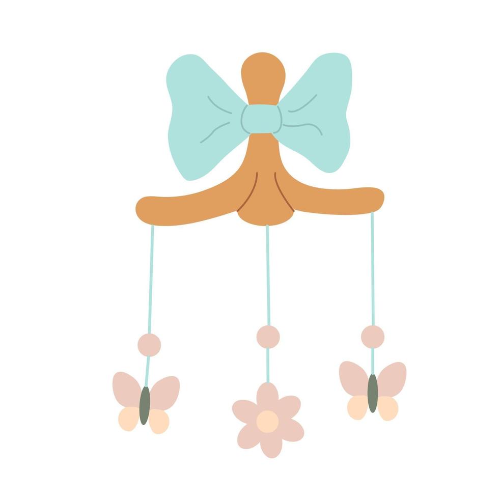 giostra giocattolo per bambini per letto per bambini, grande fiocco di farfalle e fiori, articoli di intrattenimento per bambini, ClipArt vettoriali. vettore