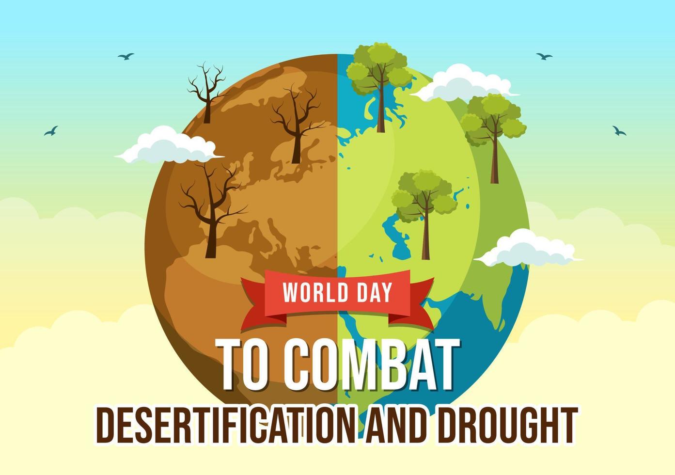mondo giorno per combattere desertificazione e siccità vettore illustrazione con svolta il deserto in fertile terra e pascoli nel mano disegnato illustrazione