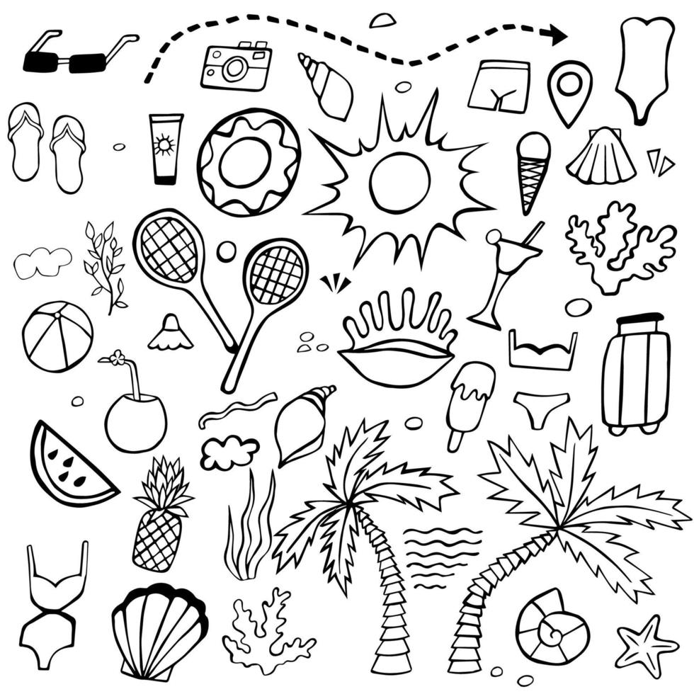 scarabocchi estate spiaggia mano disegnato simboli vettore