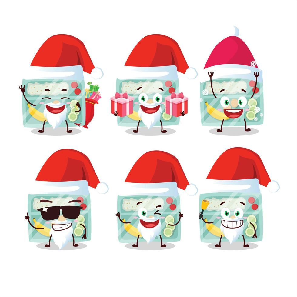 Santa Claus emoticon con pranzo scatola cartone animato personaggio vettore