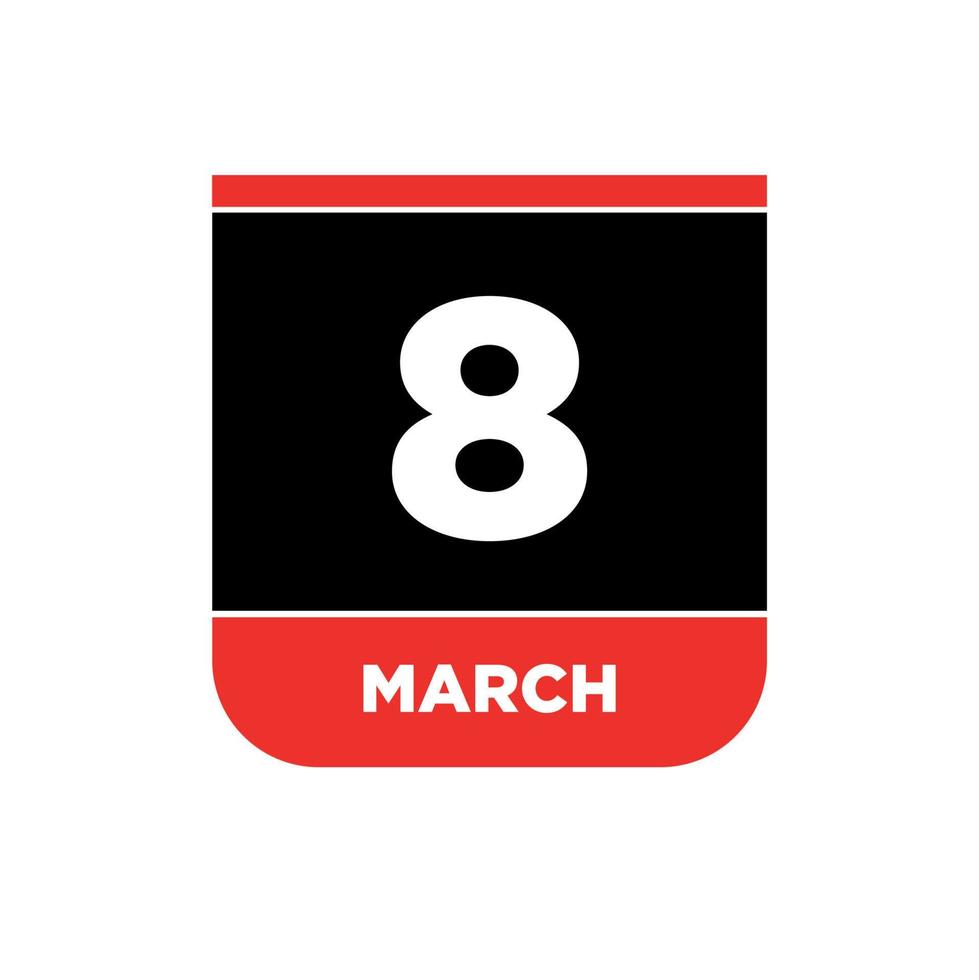 8 ° marzo calendario vettore icona. 8 marzo tipografia.
