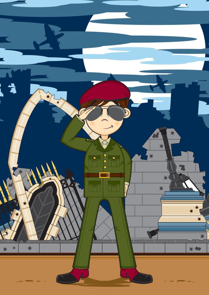 cartone animato salutando esercito soldato militare storia illustrazione vettore