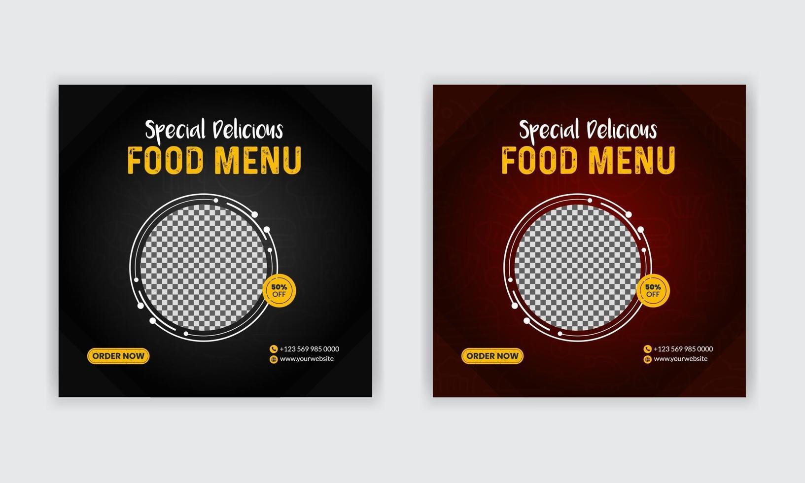 menu cibo modelli di post sui social media per marketing digitale, marketing aziendale, banner web, poster design. vettore