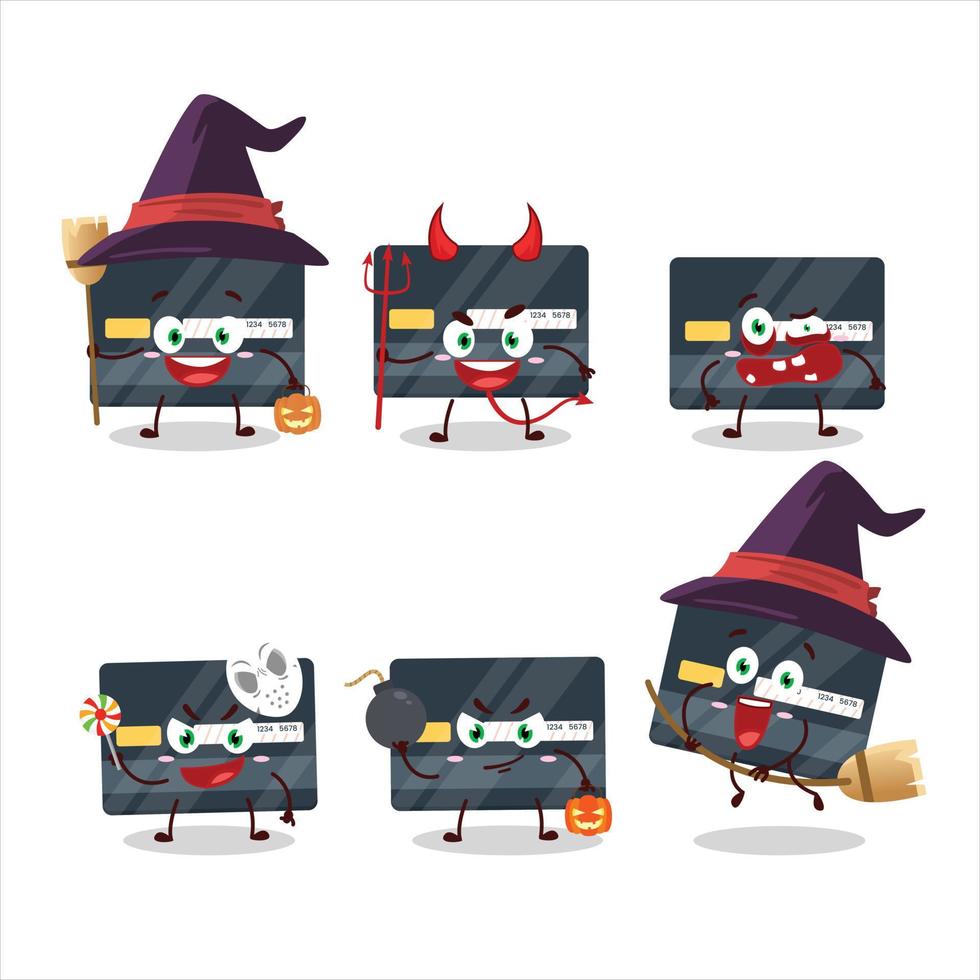 Halloween espressione emoticon con cartone animato personaggio di credito carta vettore