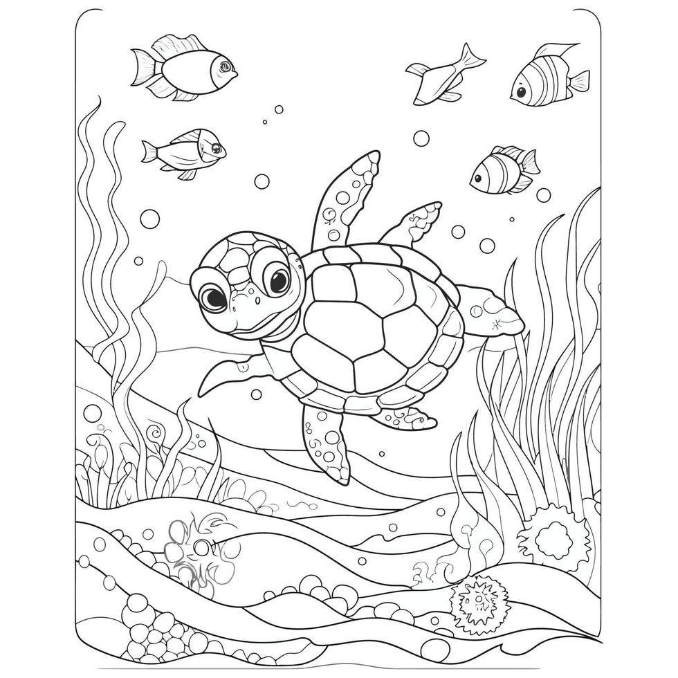 bellissimo carino tartaruga colorazione pagine vettore