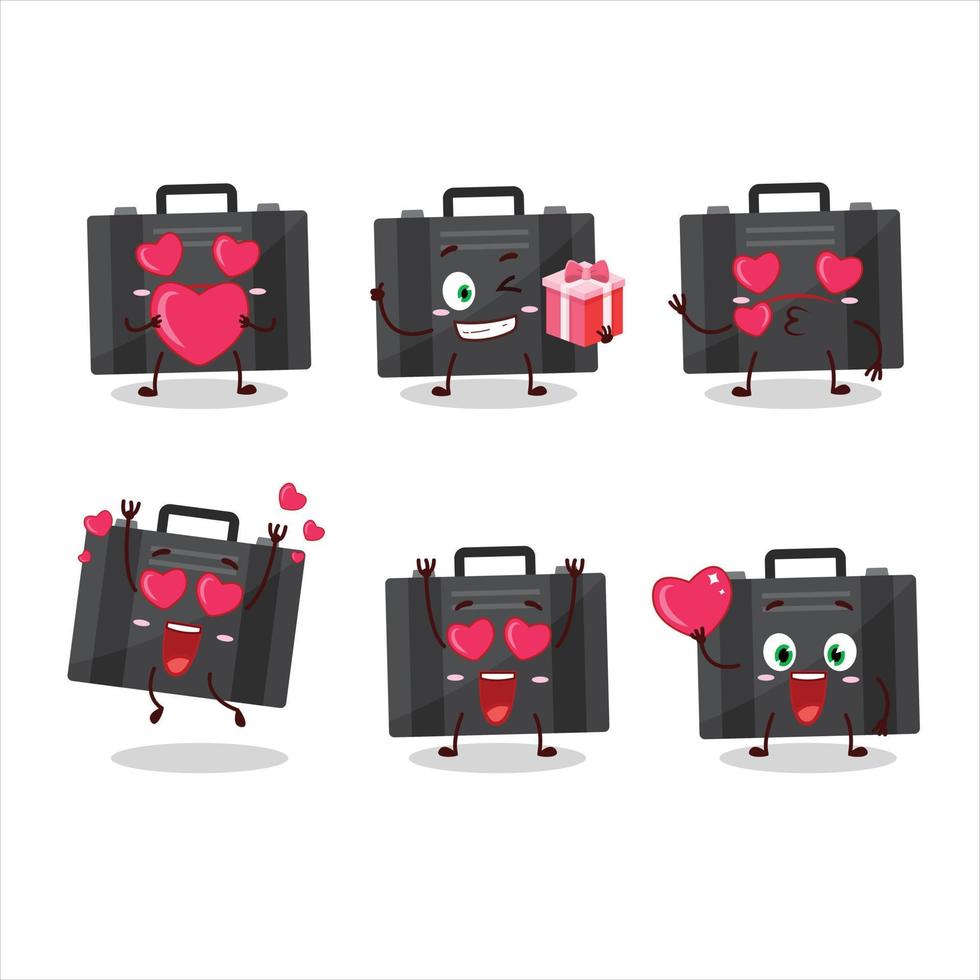 nero valigia cartone animato personaggio con amore carino emoticon vettore