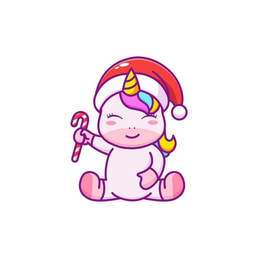 carino unicorno seduta e indossare Natale cappello vettore