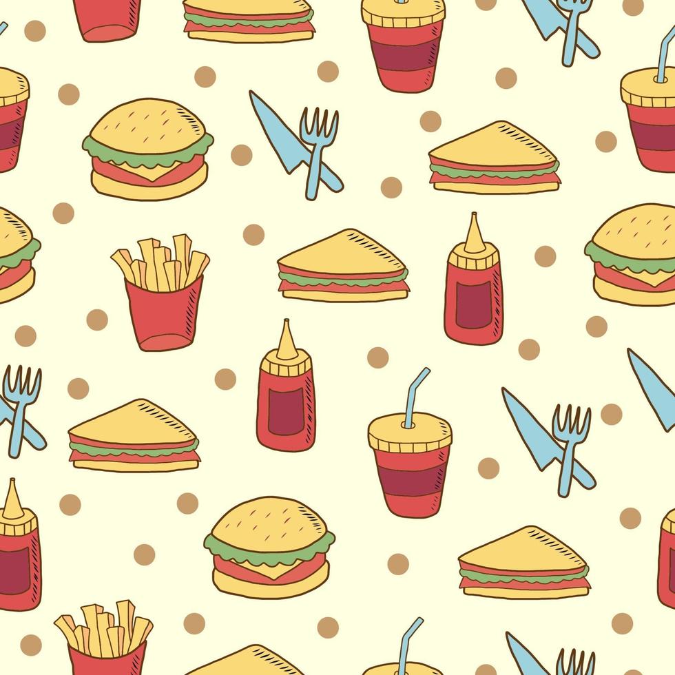 doodle di fast food senza soluzione di continuità vettore