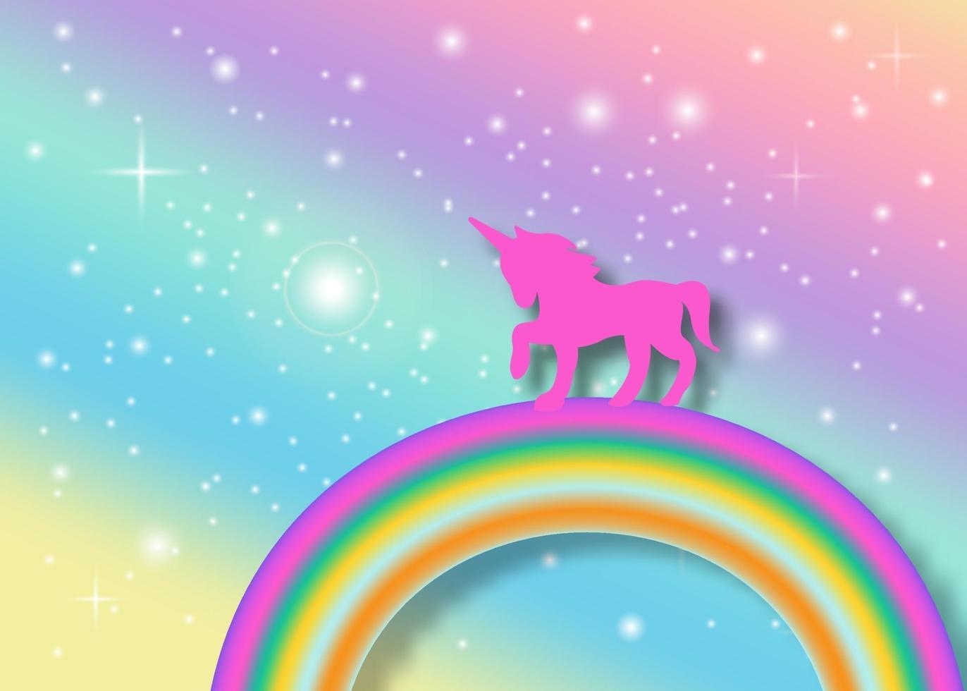 unicorno con sfondo pastello arcobaleno vettore