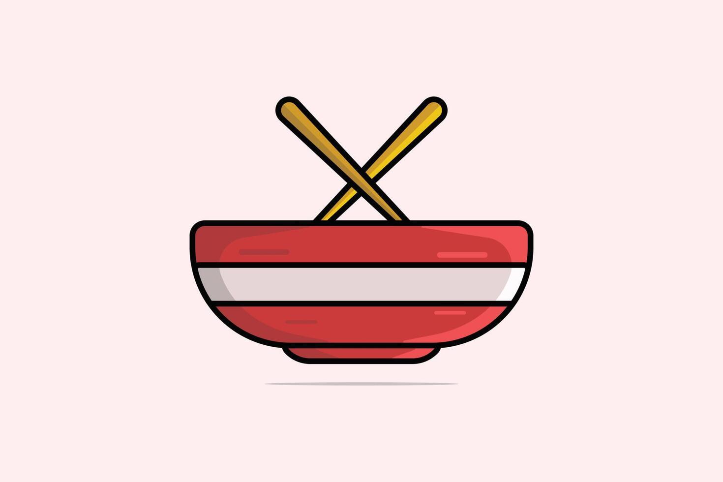 rosso Cinese ciotola con bastoncini vettore illustrazione. cibo e bevanda oggetti icona concetto. ristorante cibo ciotola e bastoni vettore design con ombra.