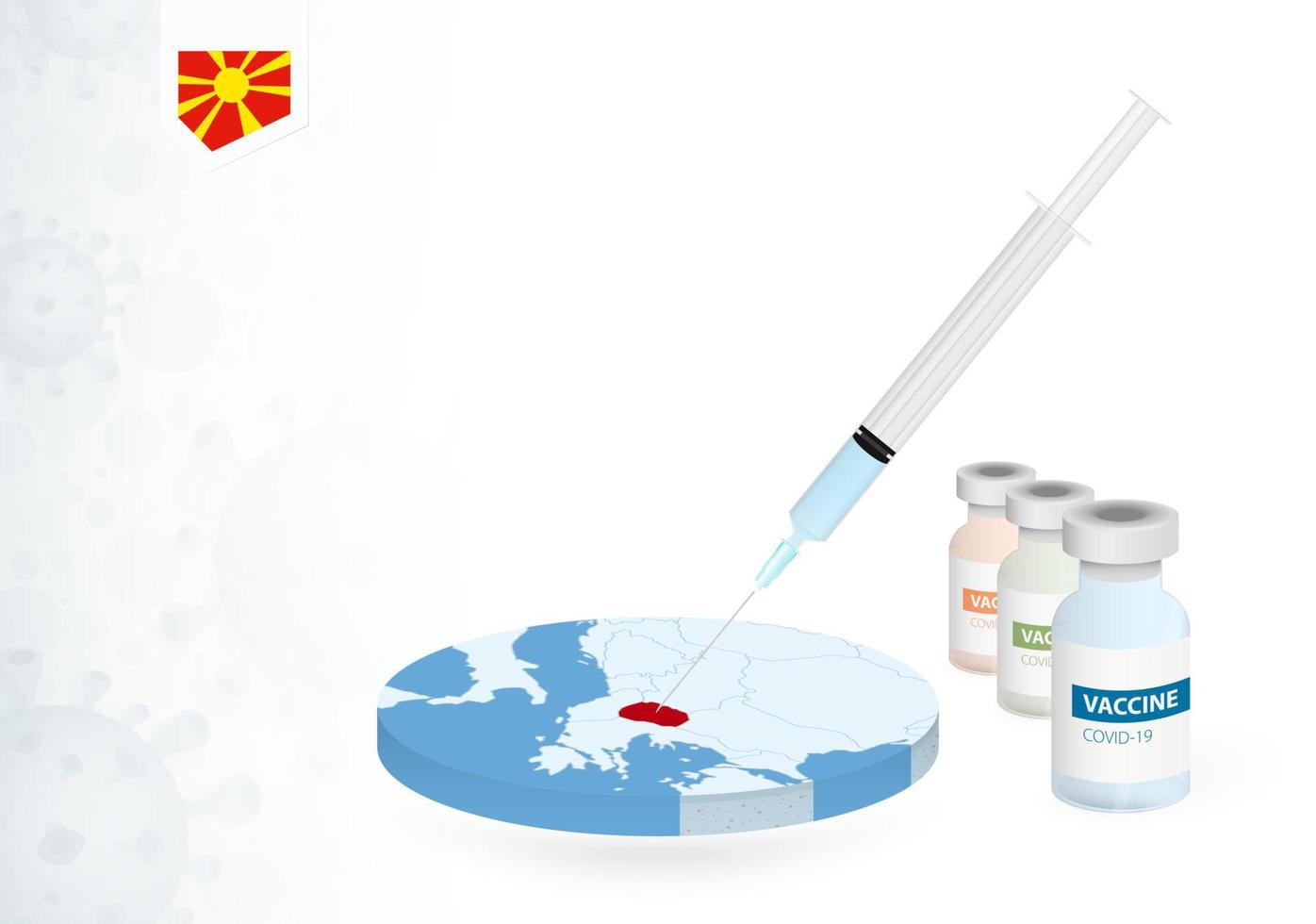 vaccinazione nel macedonia con diverso genere di covid-19 vaccino. concetto con il vaccino iniezione nel il carta geografica di macedonia. vettore