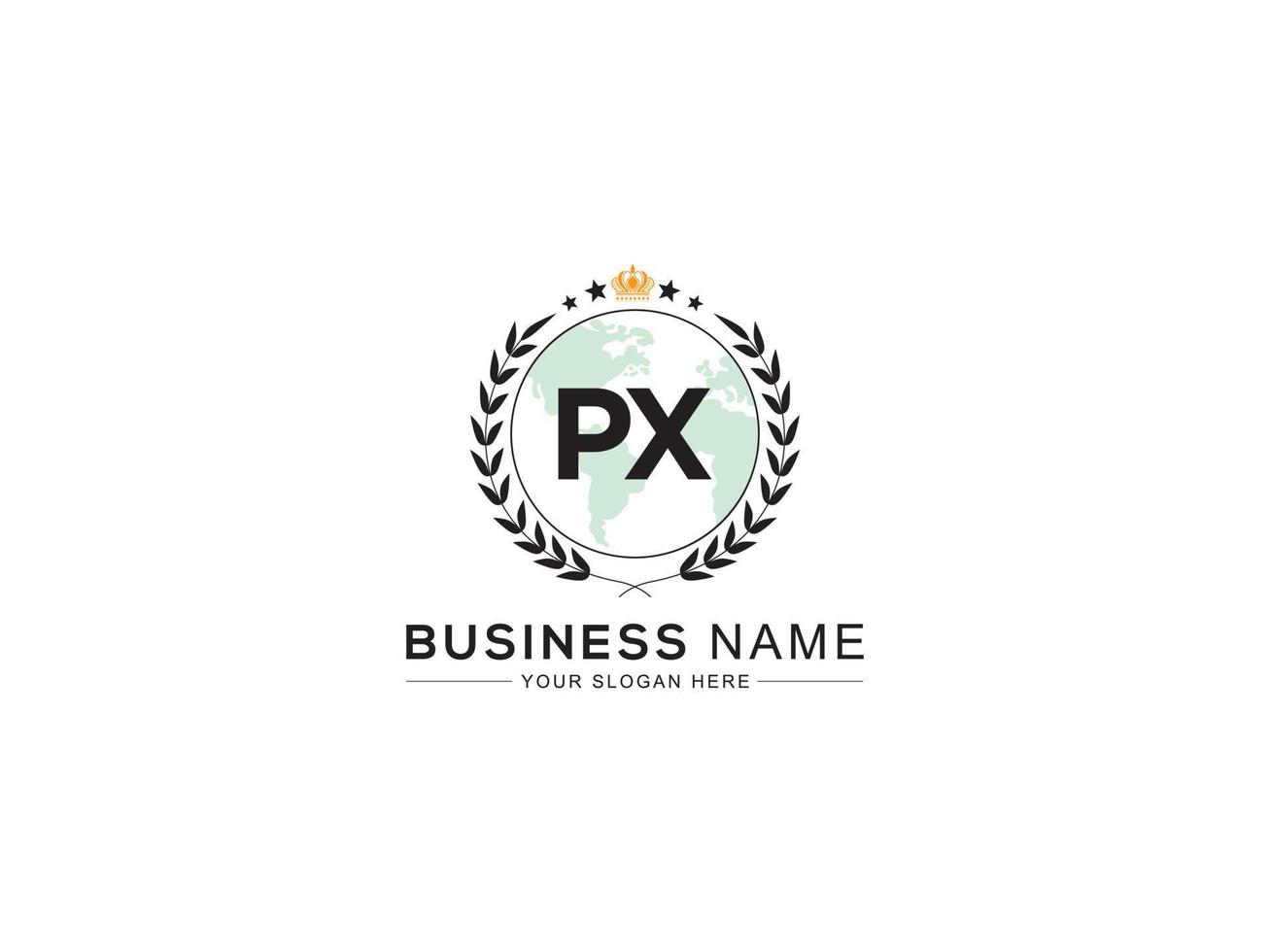 minimalista px logo icona, creativo px lusso corona lettera logo design vettore