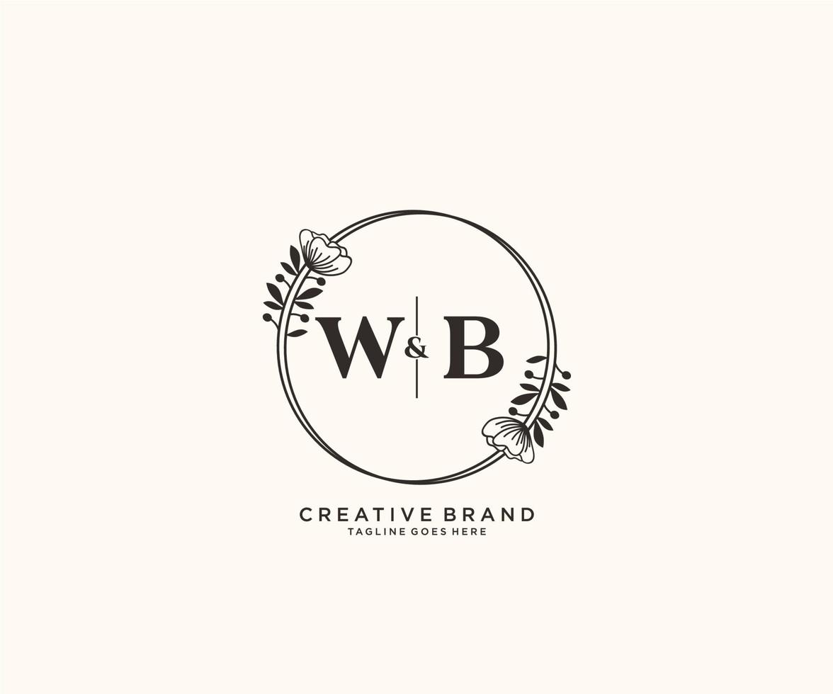 iniziale wb lettere mano disegnato femminile e floreale botanico logo adatto per terme salone pelle capelli bellezza boutique e cosmetico azienda. vettore