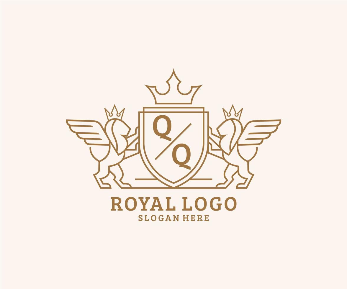 iniziale qq lettera Leone reale lusso stemma araldico logo modello nel vettore arte per ristorante, regalità, boutique, bar, Hotel, araldico, gioielleria, moda e altro vettore illustrazione.