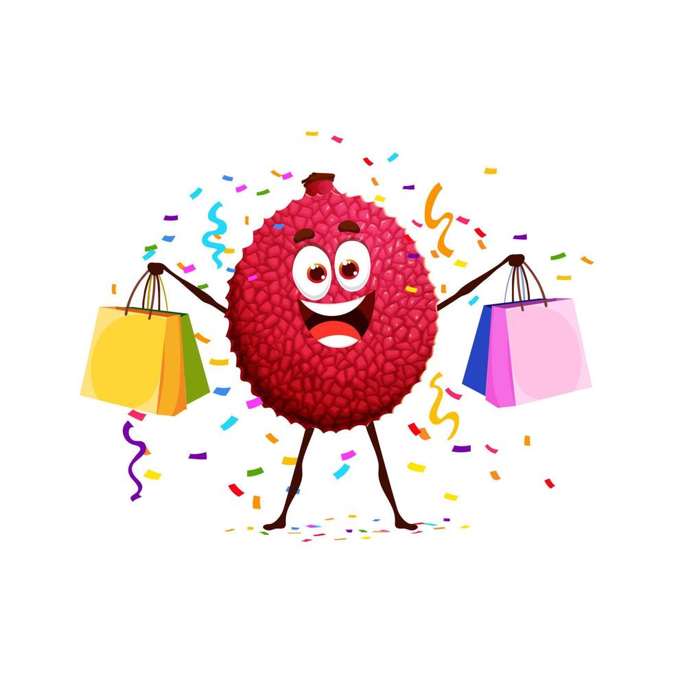 cartone animato lychee frutta personaggio su compleanno festa vettore