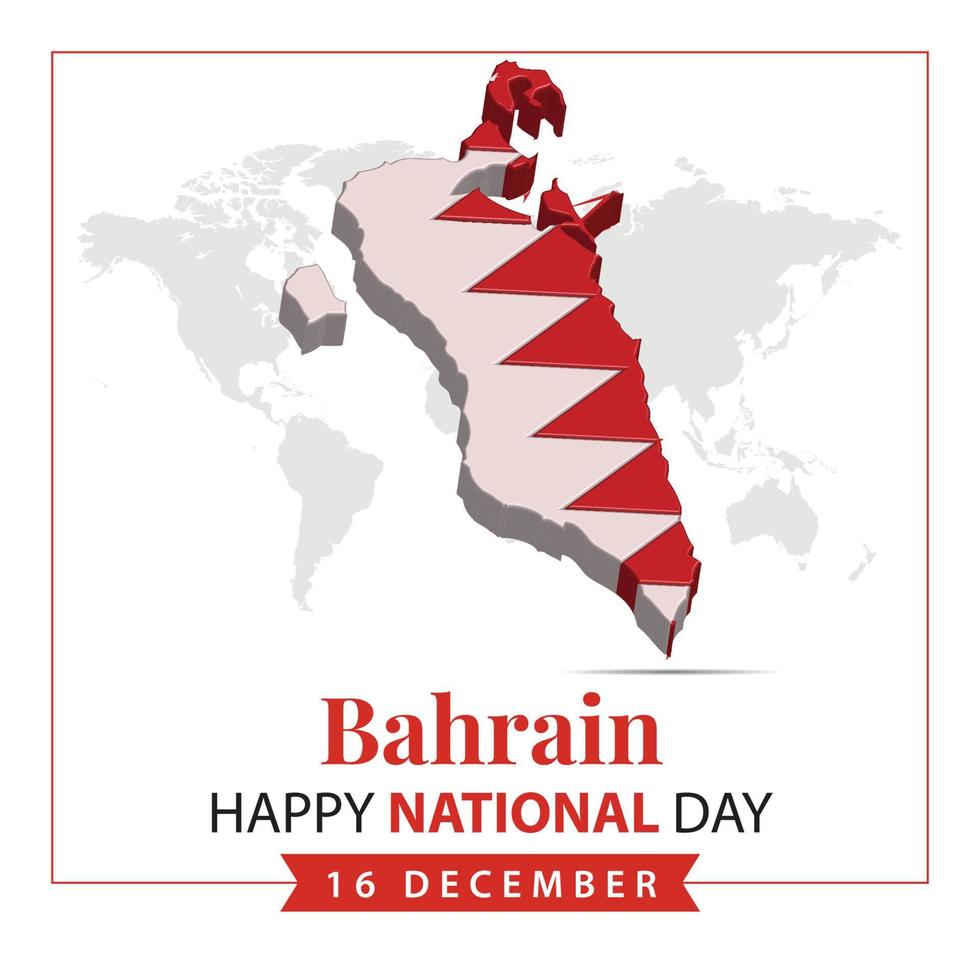 bahrain nazionale giorno, 3d interpretazione bahrain nazionale giorno illustrazione con 3d carta geografica e bandiera colori tema vettore