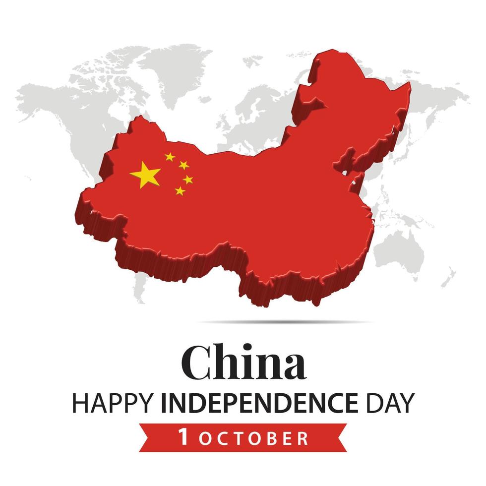 Cina indipendenza giorno, 3d interpretazione Cina indipendenza giorno illustrazione con 3d carta geografica e bandiera colori tema vettore