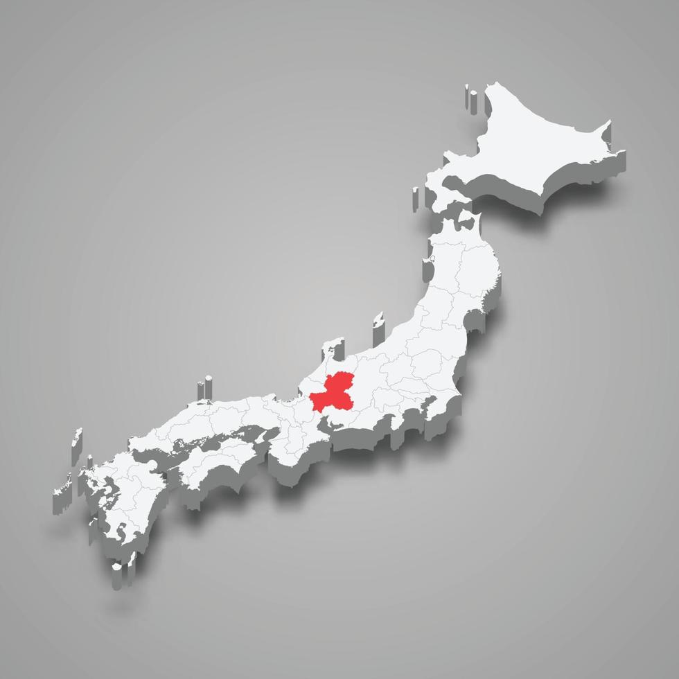 gifu regione Posizione entro Giappone 3d carta geografica vettore