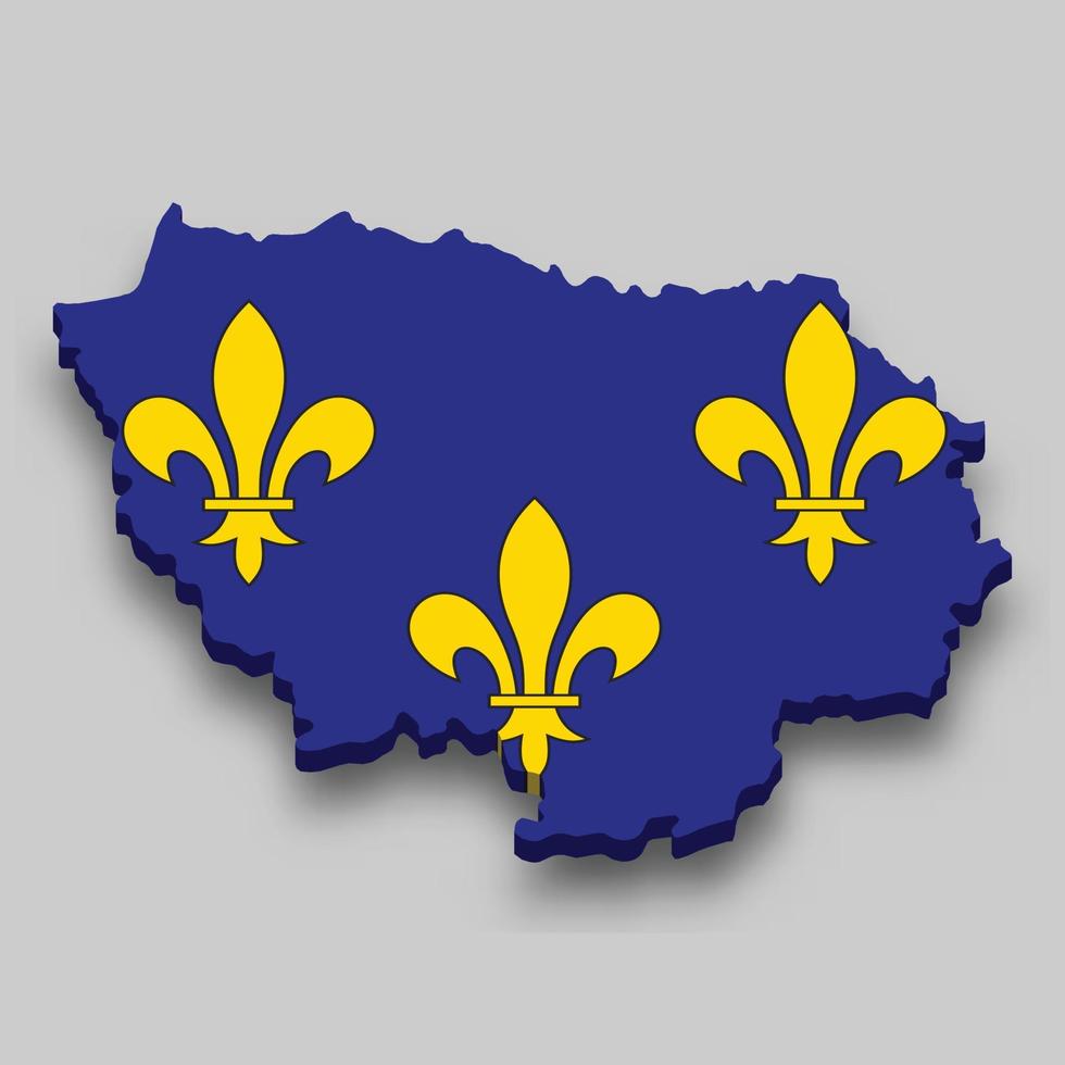 3d isometrico carta geografica di Ile-de-France è un' regione di Francia vettore