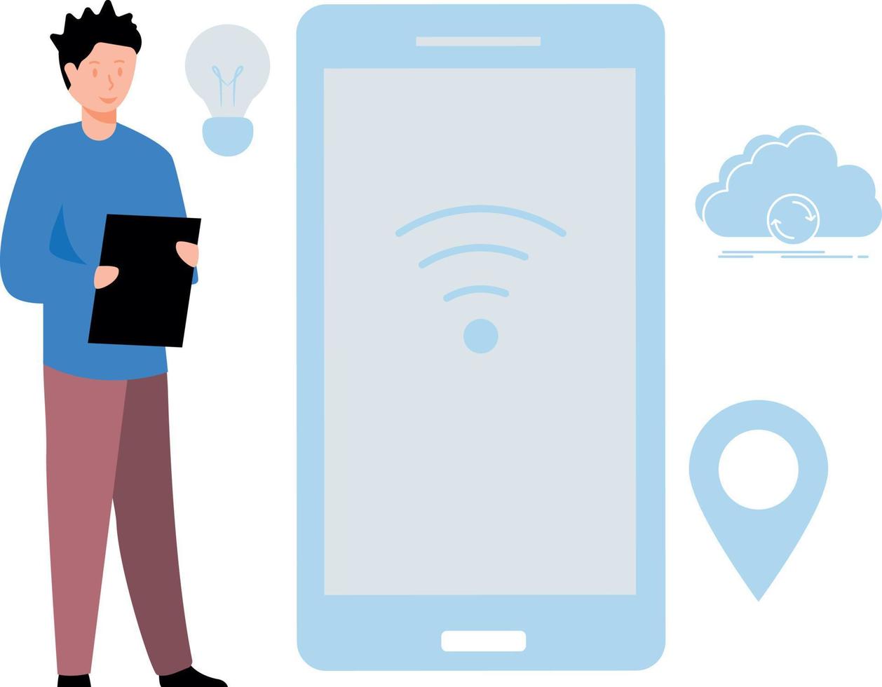 il ragazzo ha un' Wi-Fi connessione. vettore