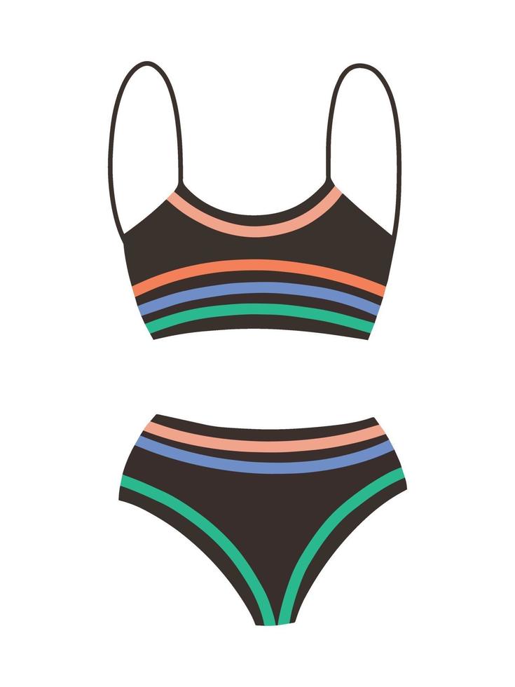 costume da bagno sportivo femminile in due pezzi. costume da bagno alla moda alla moda moderna. illustrazione di cartone animato piatto vettoriale. indumenti da bagno per nuotare in piscina, al mare vettore