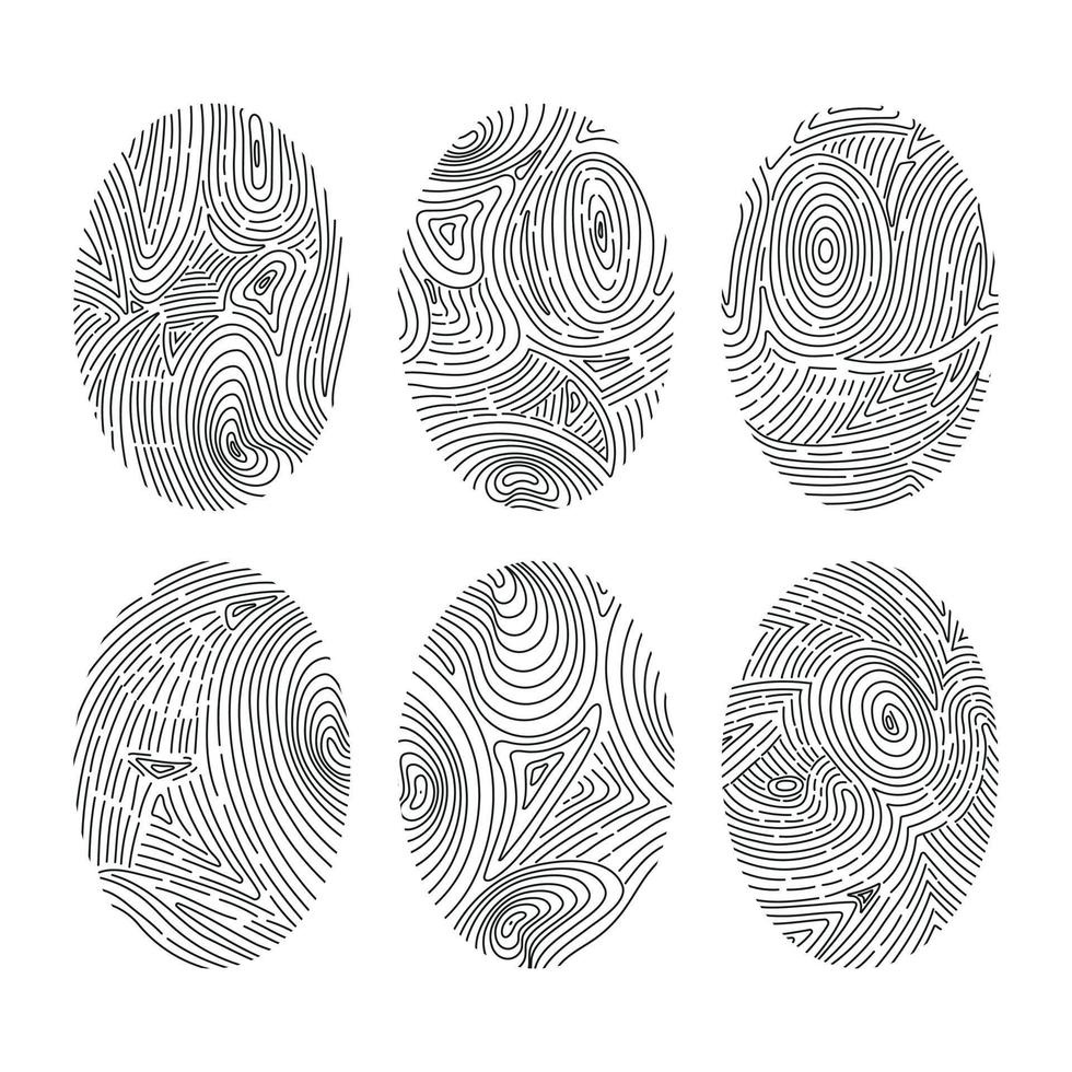 impostato di vettore impronte digitali. umano biometrico impronte digitali, unico pollice linea stampe.
