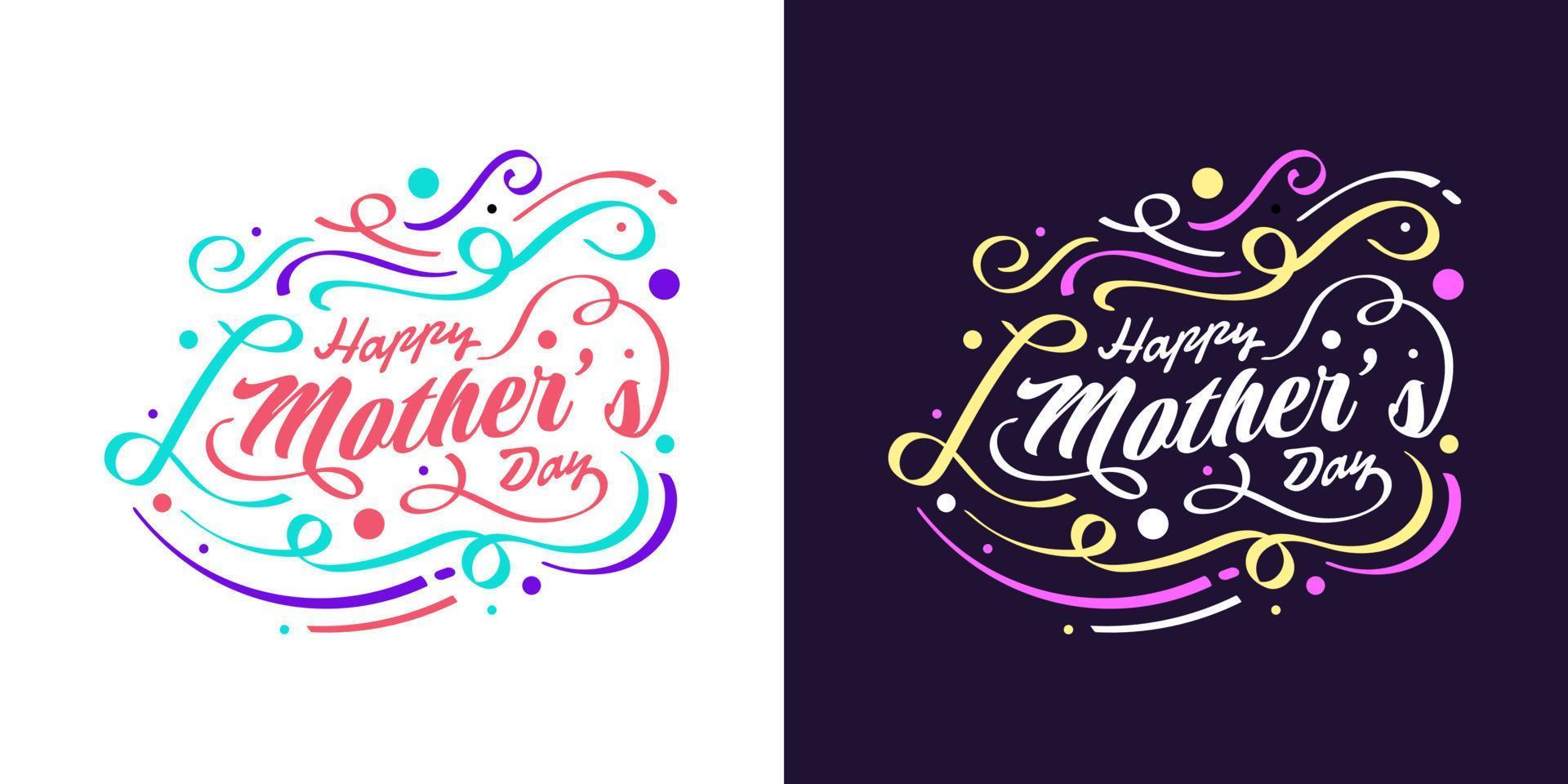 contento La madre di giorno lettering con colorato scarabocchio stile. può essere Usato per saluto carta, manifesto, striscione, o t camicia design vettore