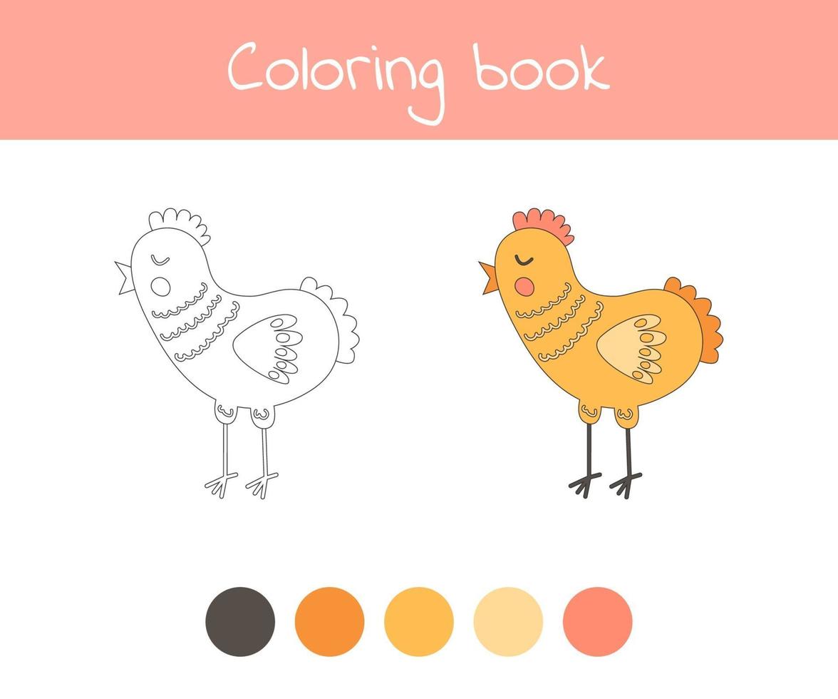 libro da colorare con pollo animale da fattoria carino. per bambini asilo nido, scuola materna ed età scolare. vettore