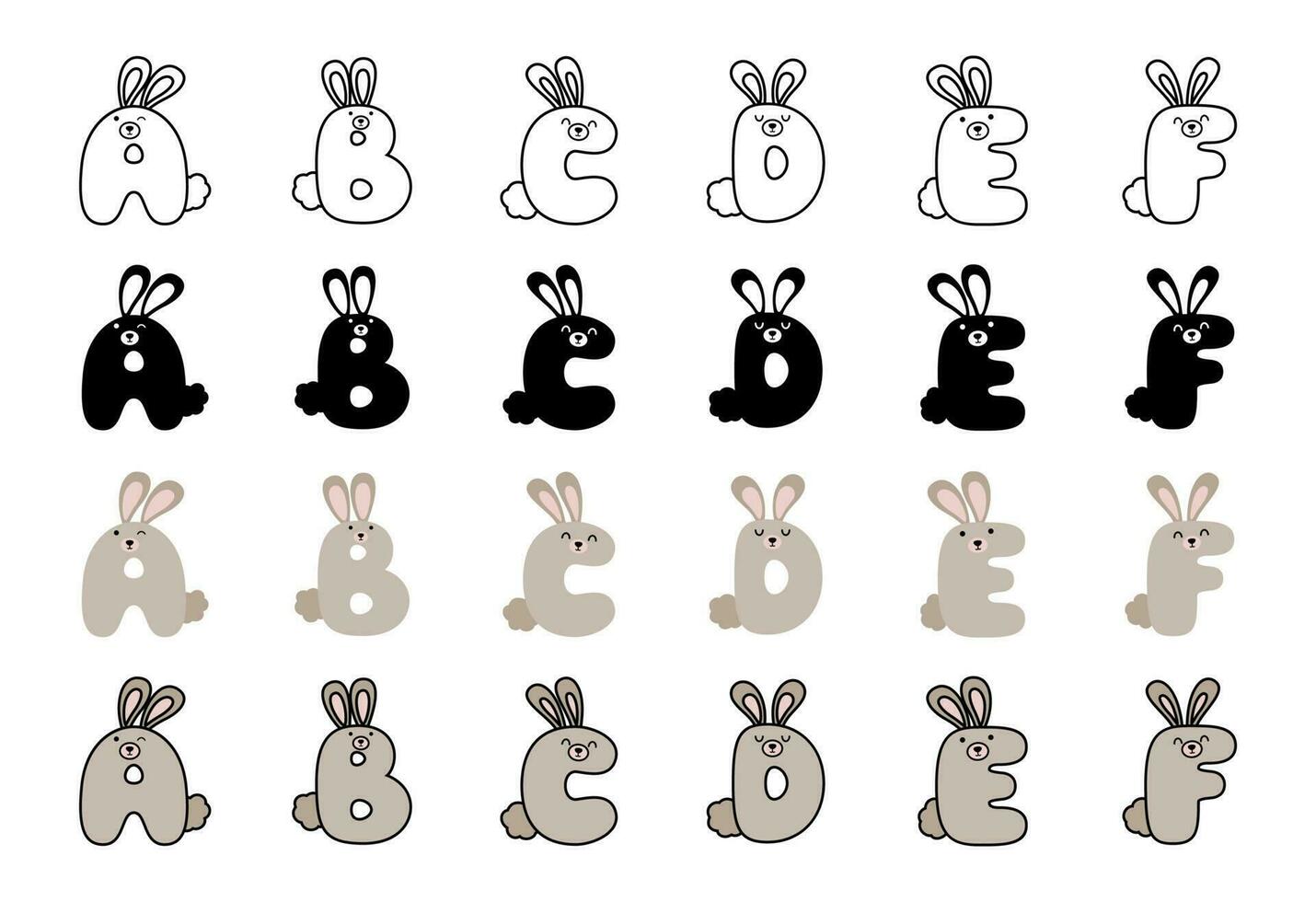 coniglio alfabeto nel cartone animato stile vettore