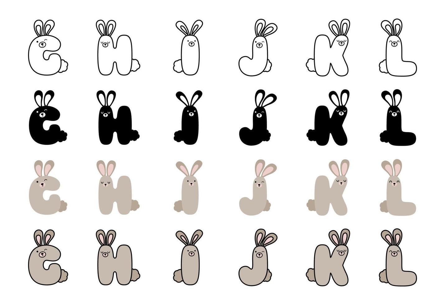 coniglio alfabeto nel cartone animato stile vettore