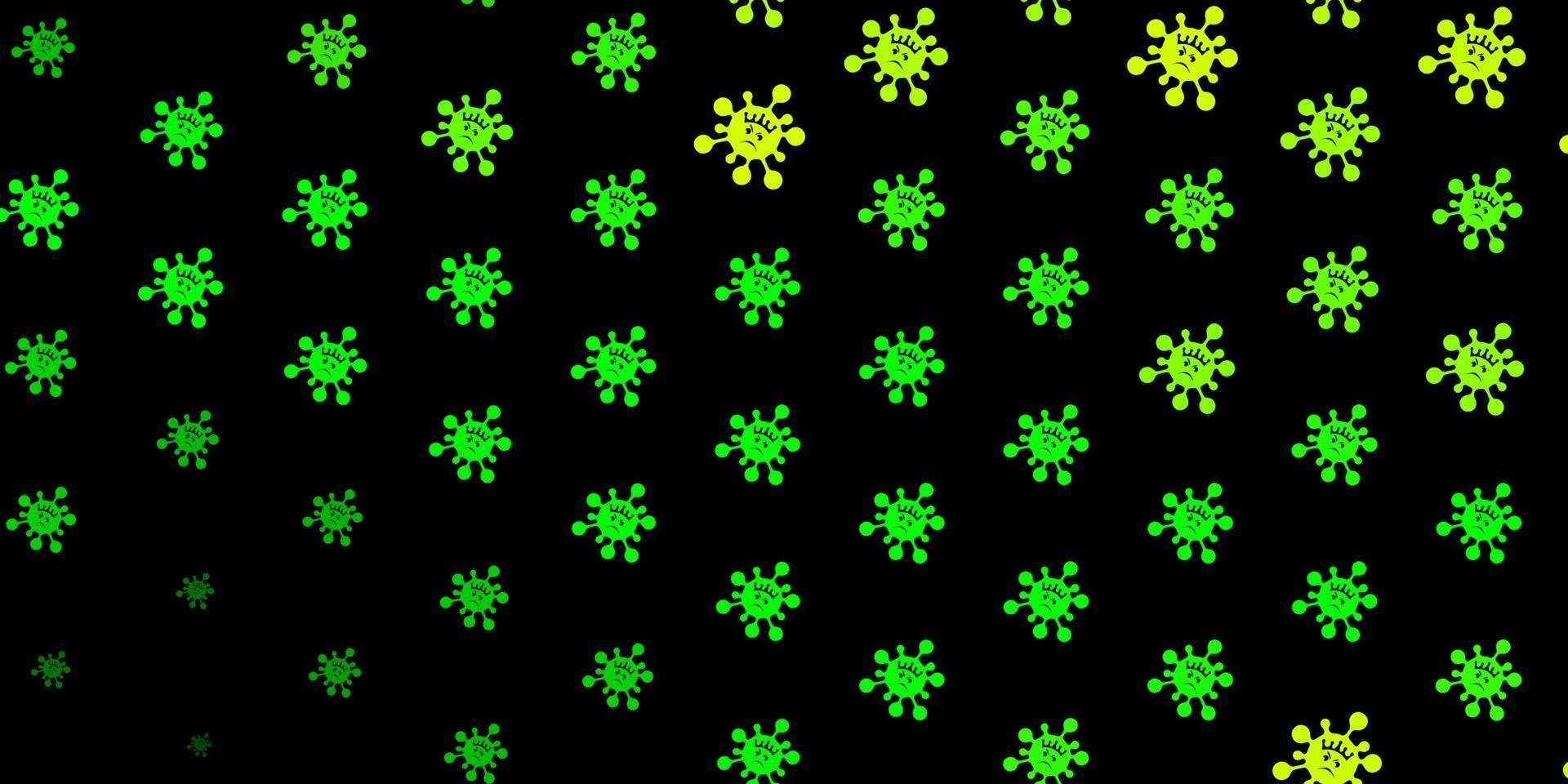sfondo vettoriale verde scuro, giallo con simboli di virus.